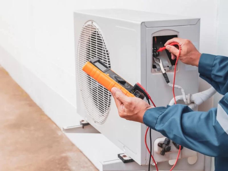 Technician checking an AC unit